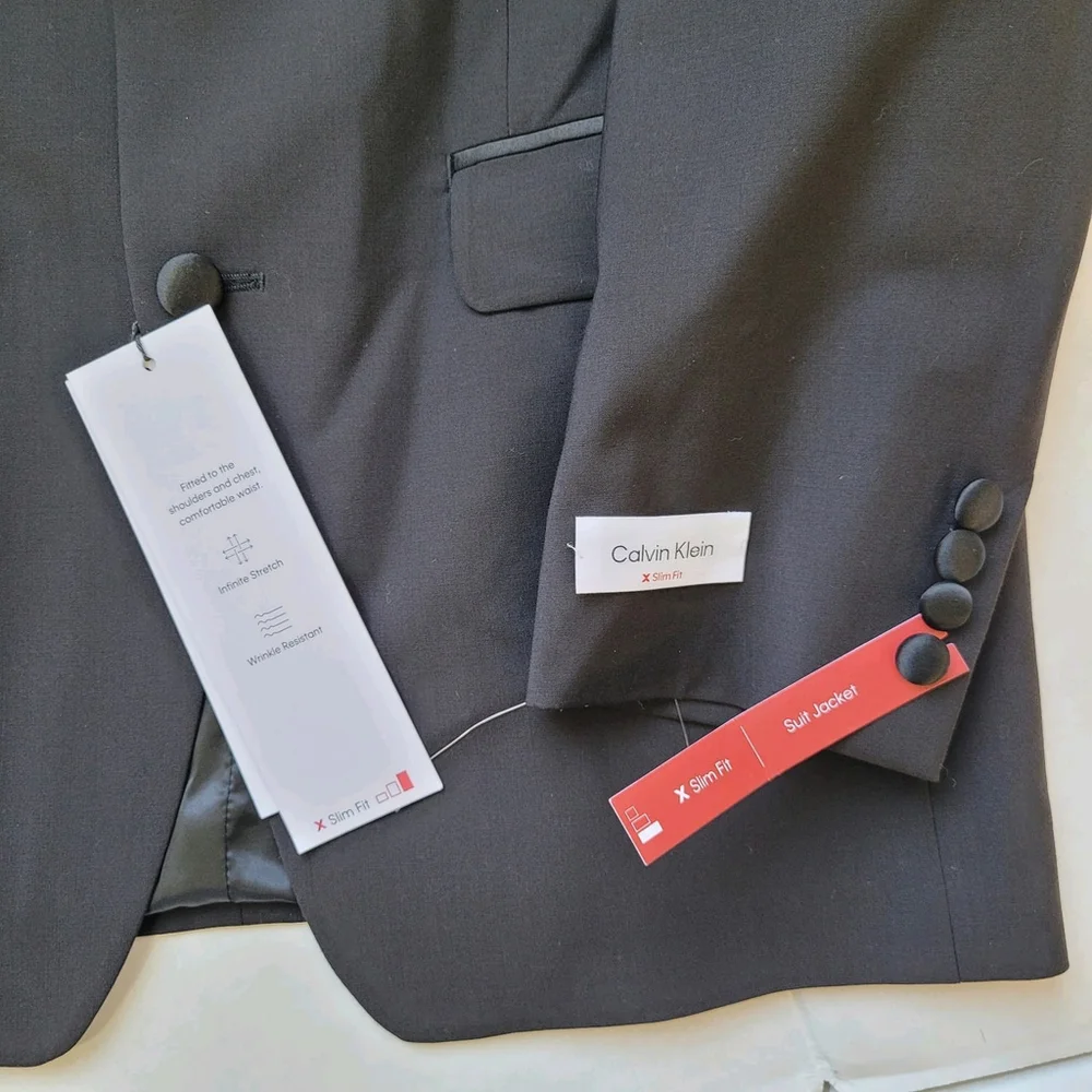 Calvin Klein Men's Black X Slim-Fit Wool Tuxedo Sport Coat Suit Jacket Size 40L